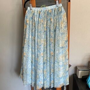 Altar'd State Blue and Cream Floral Pleated Midi Skirt